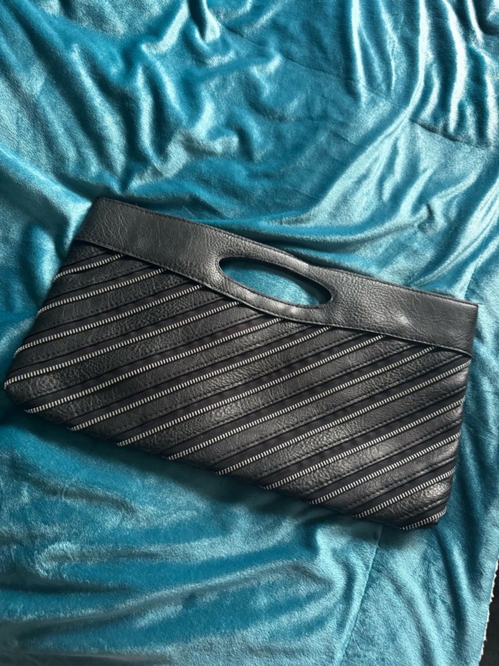 Black Quilted Leather Cutout-Handle Clutch